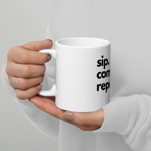 Sip. Compose. Repeat - White glossy mug